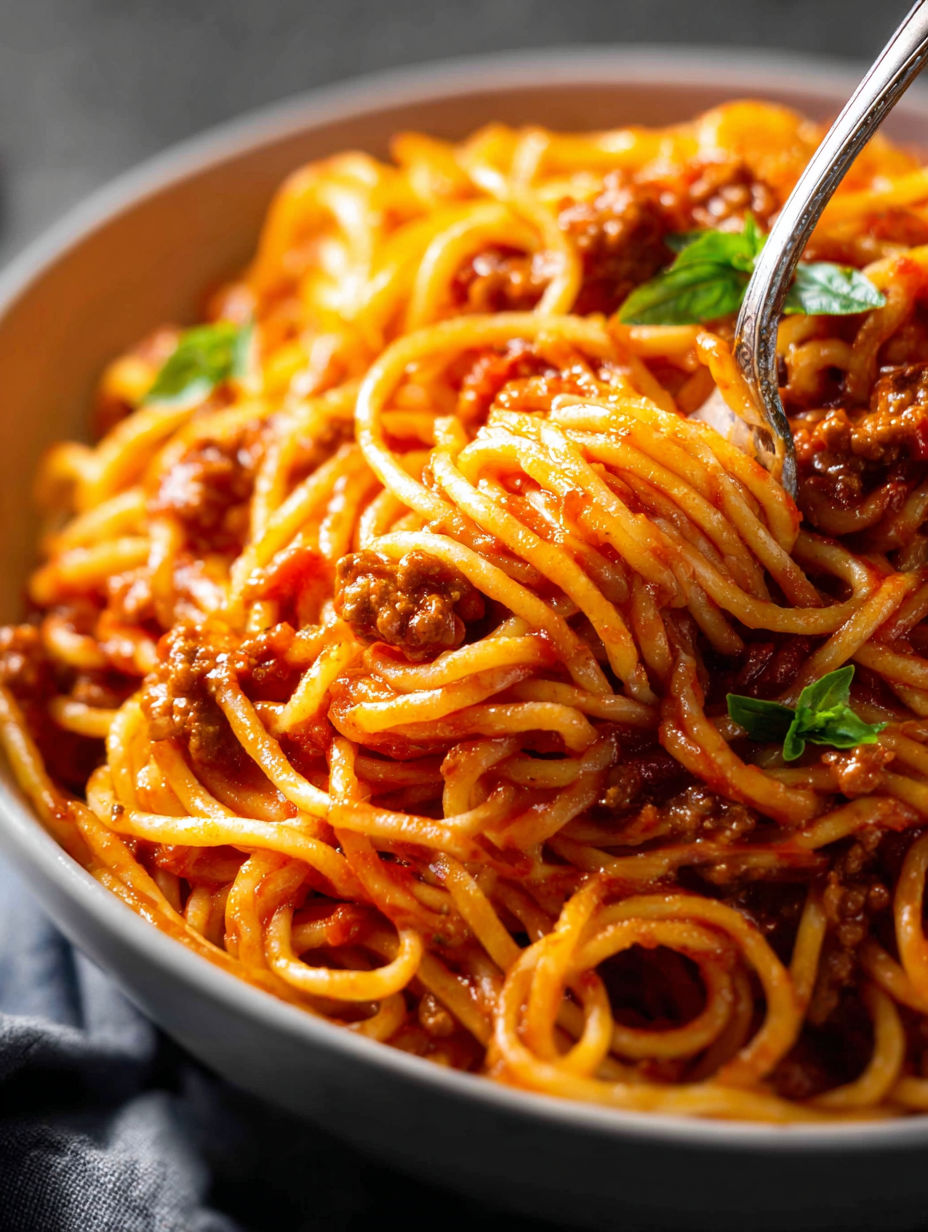 Un bol de spaghettis à la sauce viande.