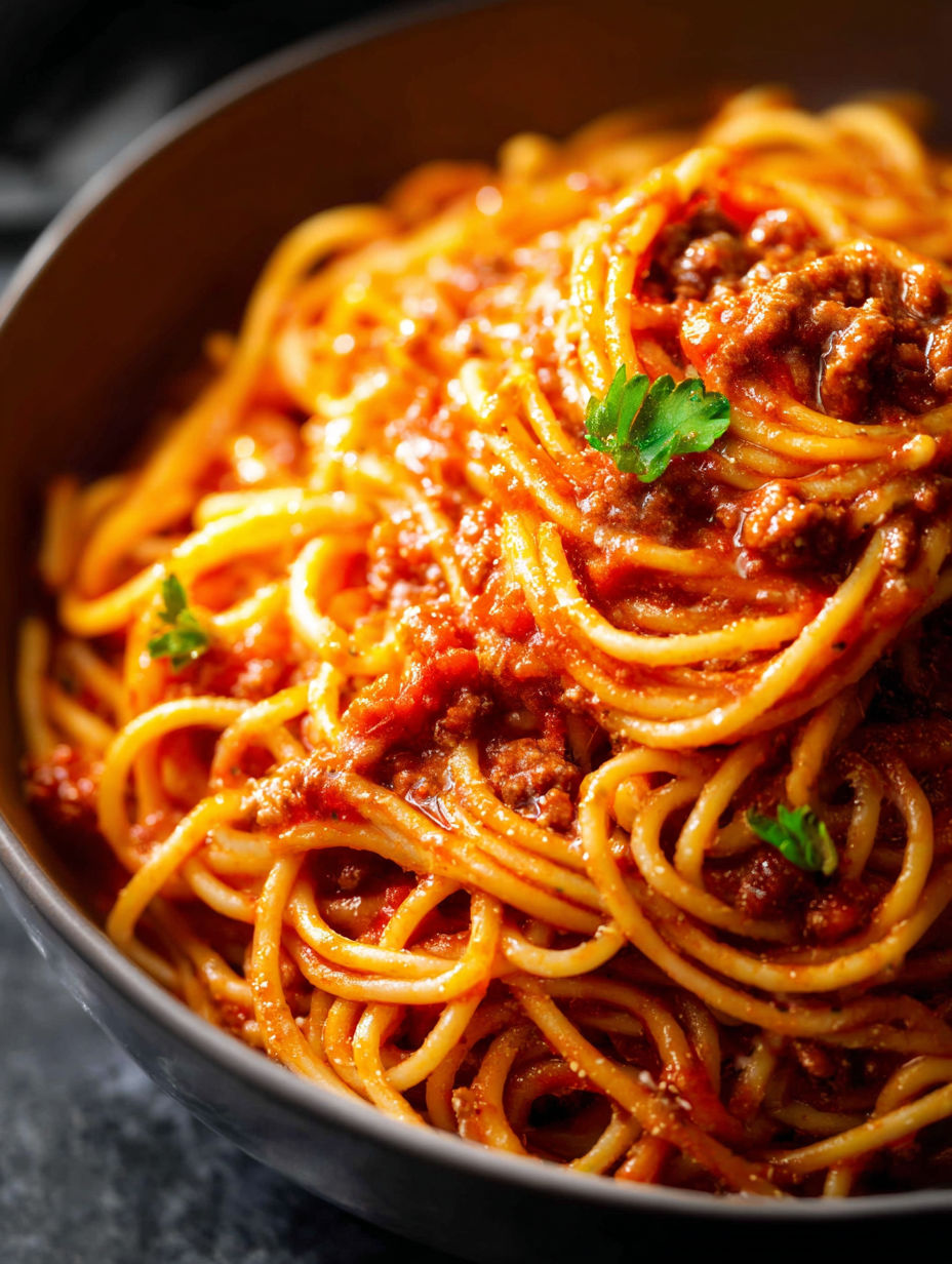 Un bol de spaghettis à la sauce viande.