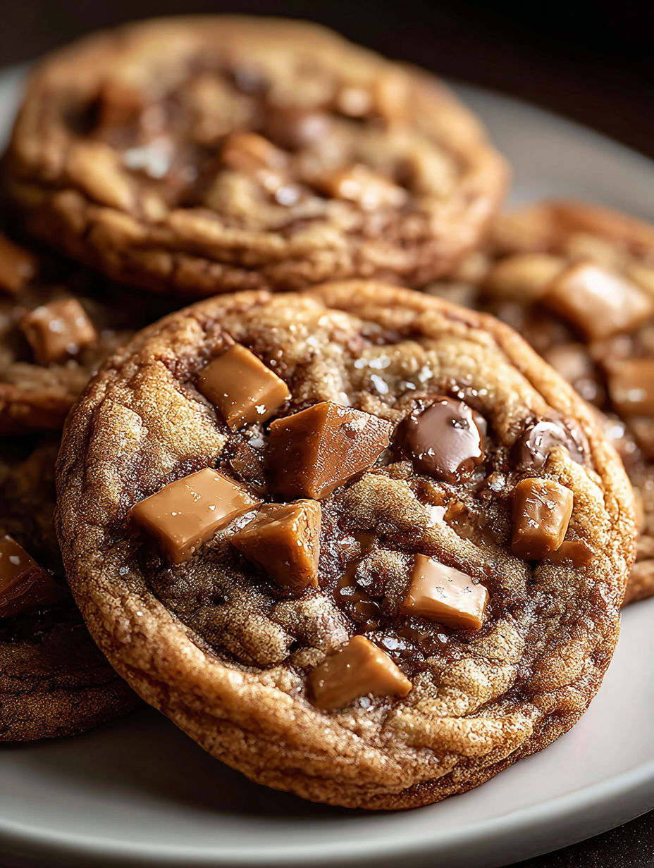 Une assiette de biscuits arrosés de caramel.