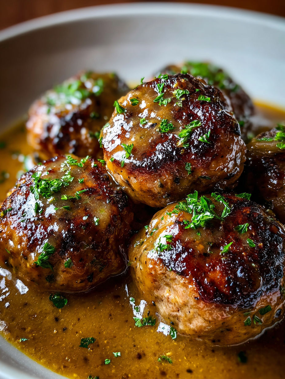 Boulettes farcies dans une sauce brune.