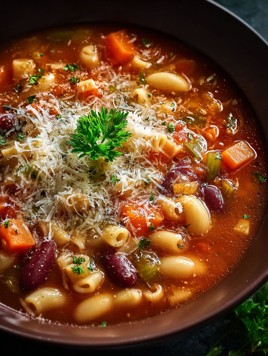 Un bol de soupe italienne pasta fagioli.