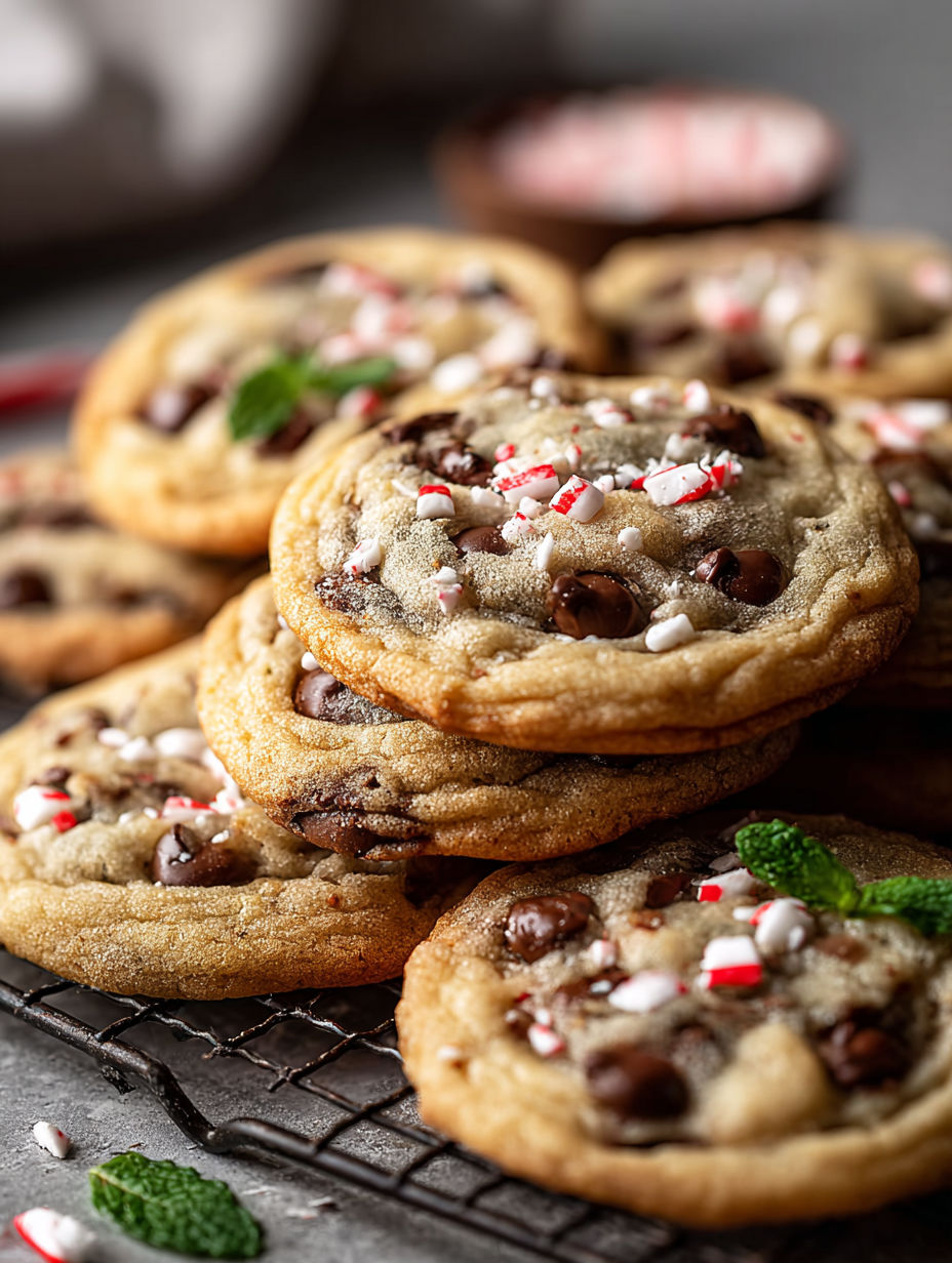 Une pile de cookies au chocolat et menthe.