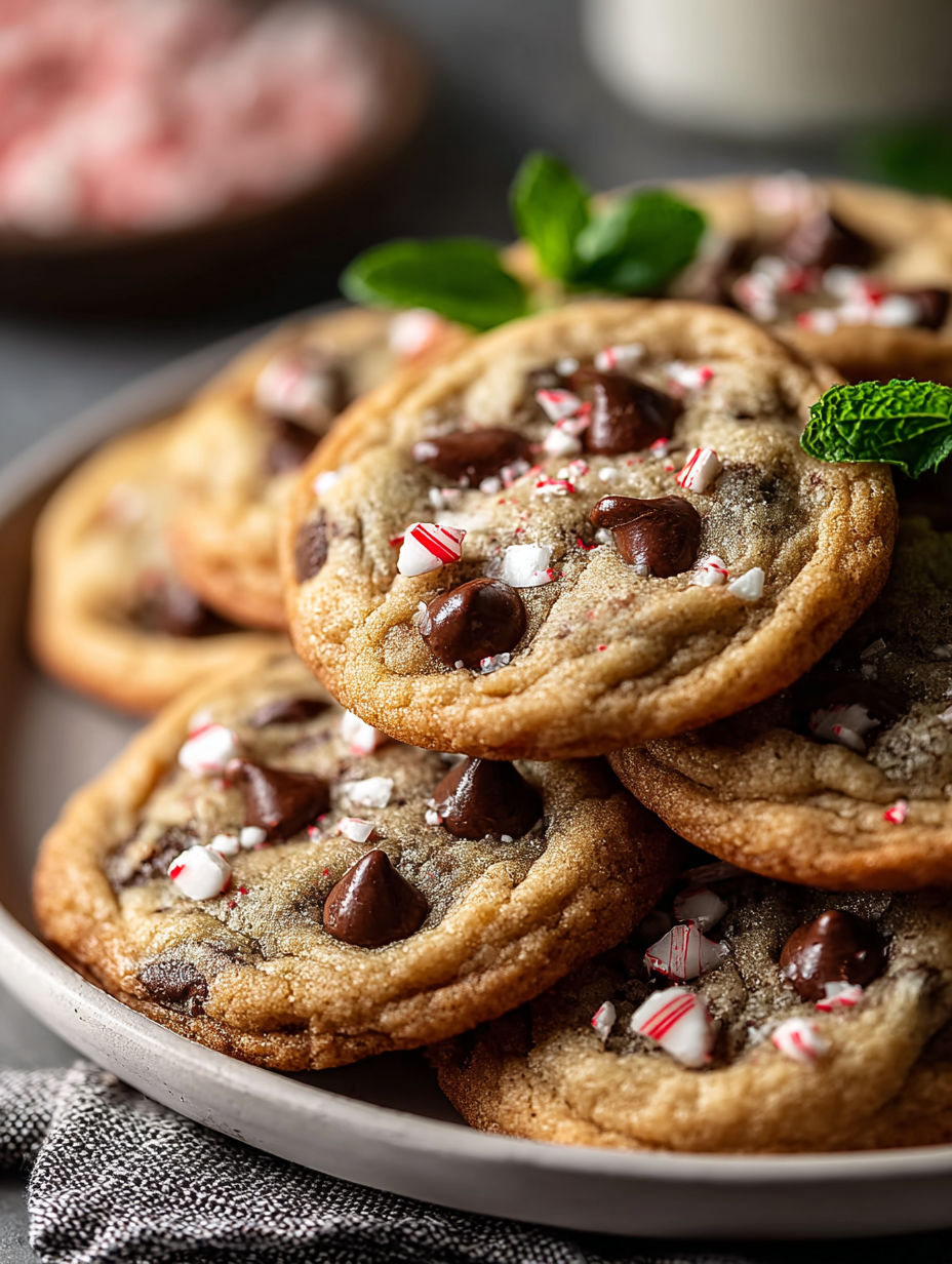 Une assiette de cookies chocolat menthe.