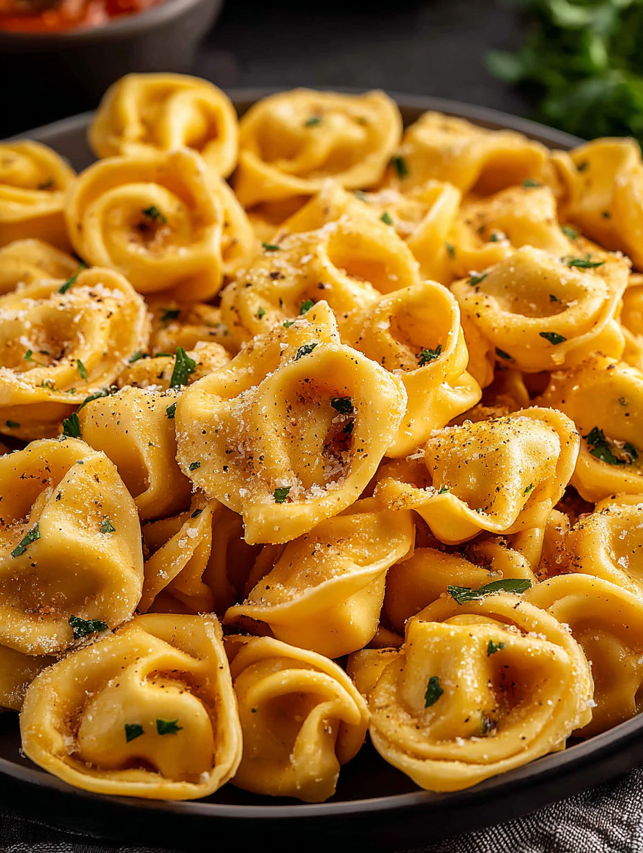 Un bol de snacks de tortellinis au fromage croustillants.