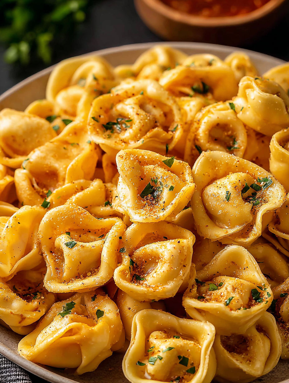 Un bol de snacks de tortellinis au fromage croustillants.