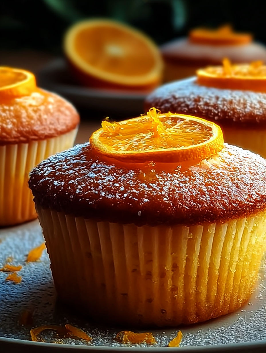 Un cupcake garni d’une tranche d’orange.