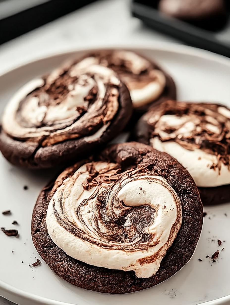 Biscuits choco-marshmallow fondants sur une assiette.