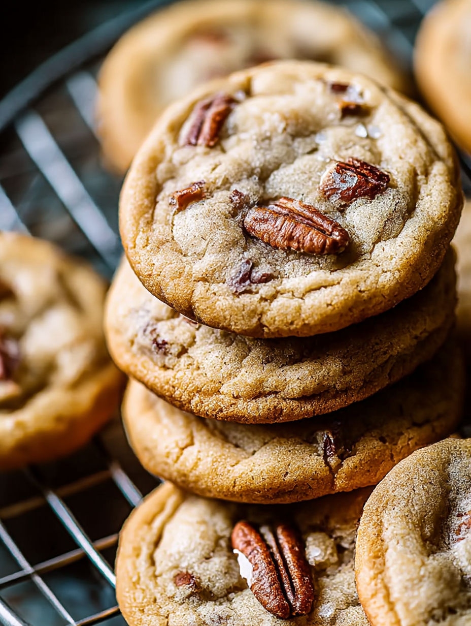 Une pile de cookies beurre pecan.