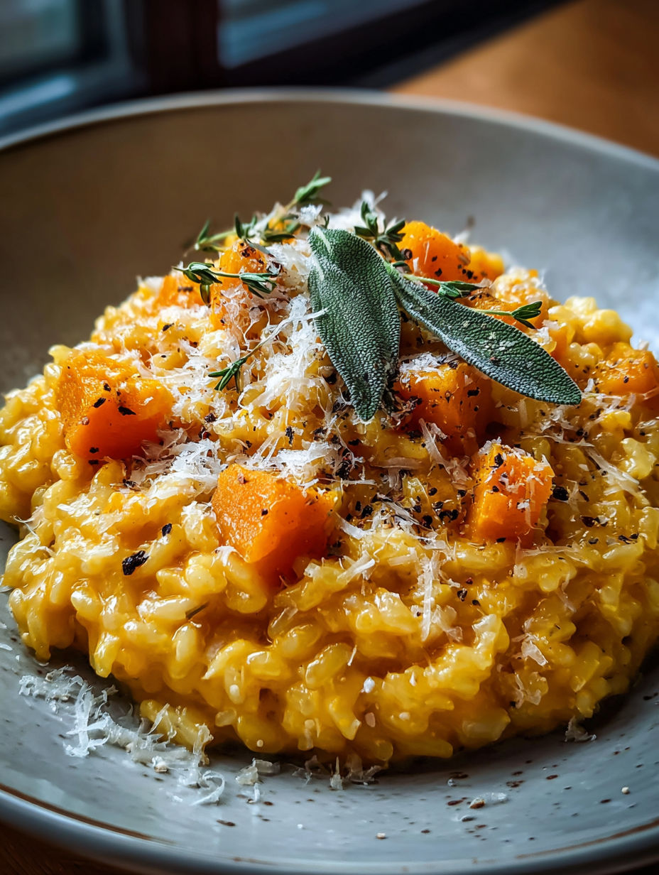 Un risotto crémeux à la courge butternut rôtie.