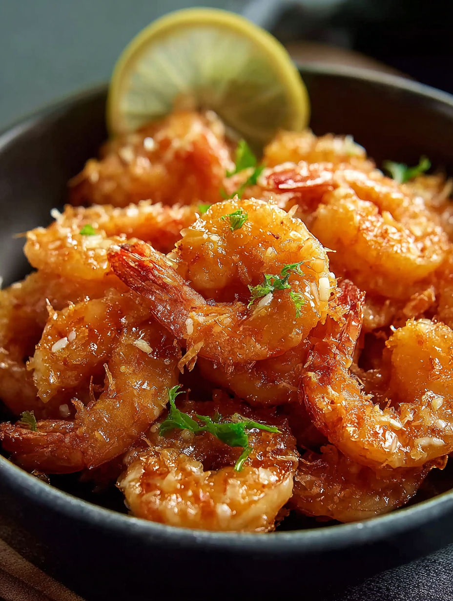 Un bol de crevettes chinoises à la noix de coco.