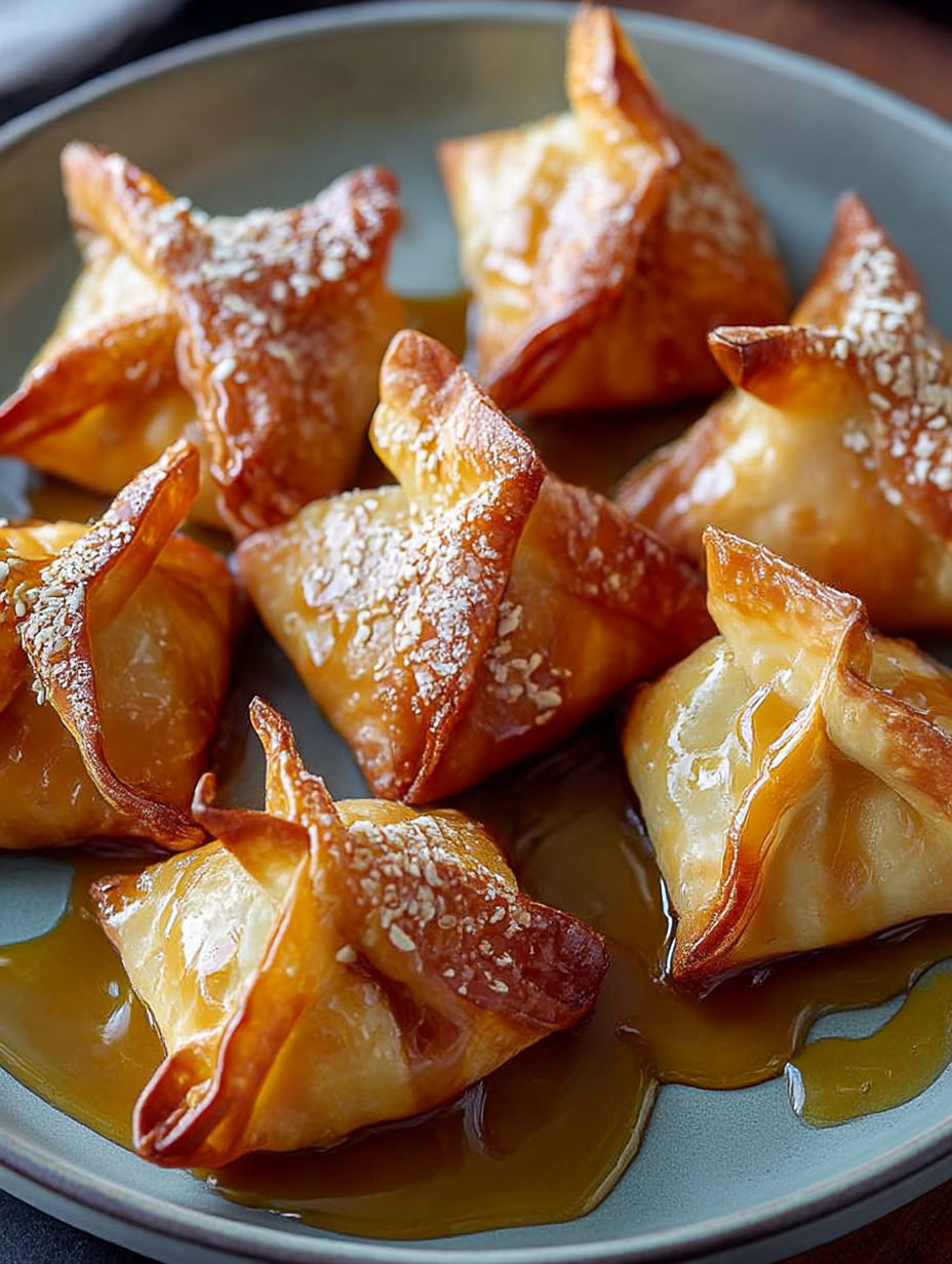 Une assiette de wontons aux pommes caramélisées.