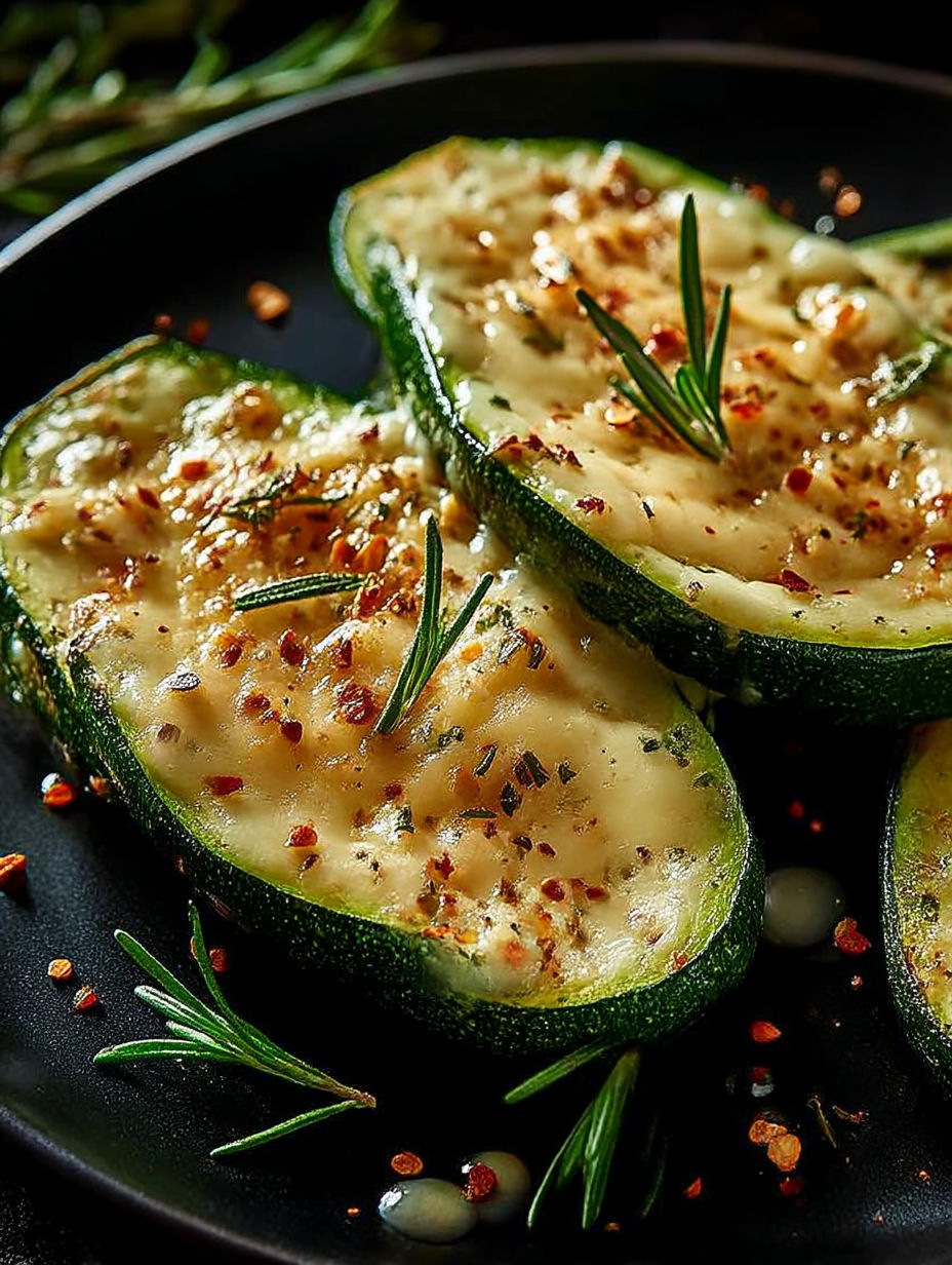Assiette de courgettes grillées avec fromage et ail.
