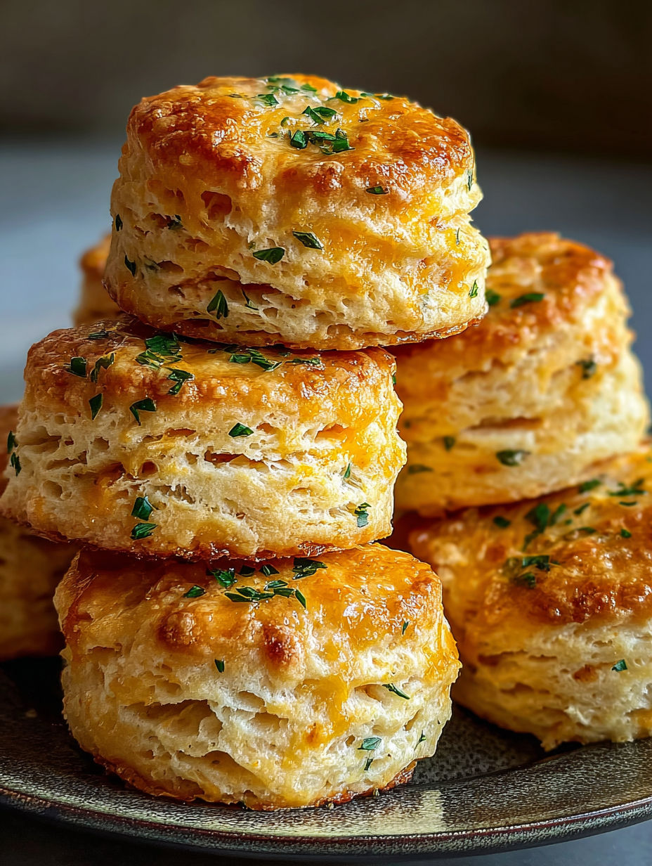 Une pile irrésistible de biscuits au cheddar et aux herbes.
