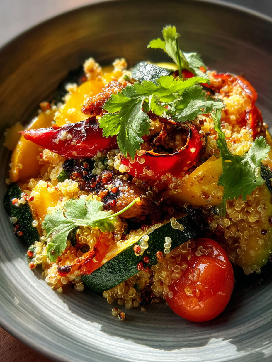 Un bol de nourriture avec une tomate et un poivron vert.