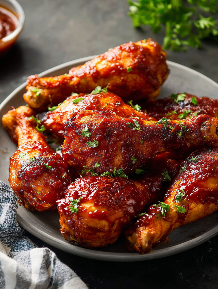 Une assiette de poulet BBQ cuit au four.