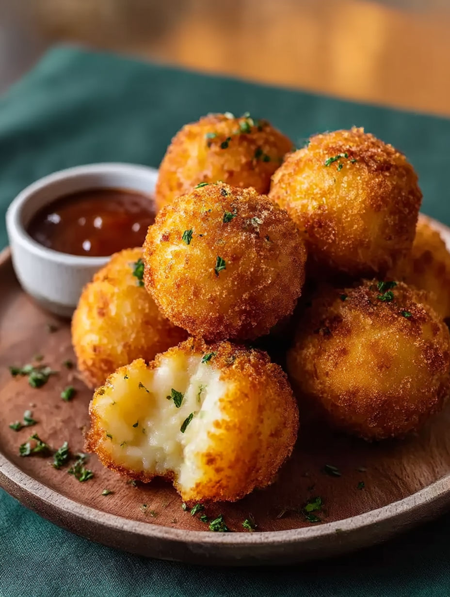 Une assiette de croquettes de pomme de terre au fromage.