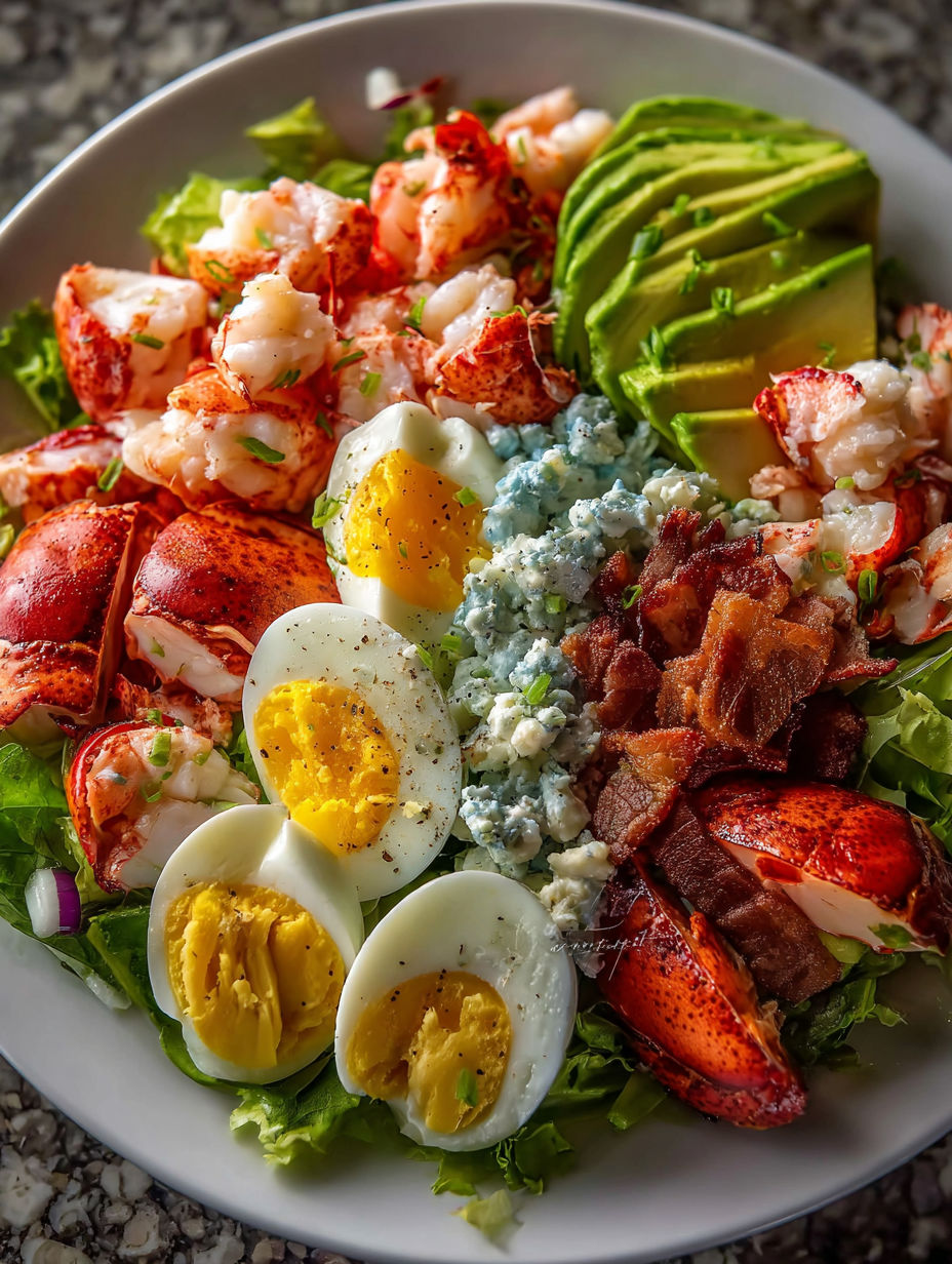 Une assiette de salade Cobb au homard.