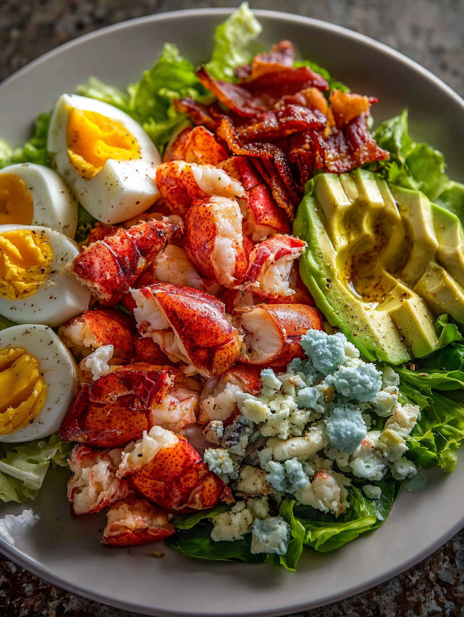 Une assiette de salade Cobb au homard.