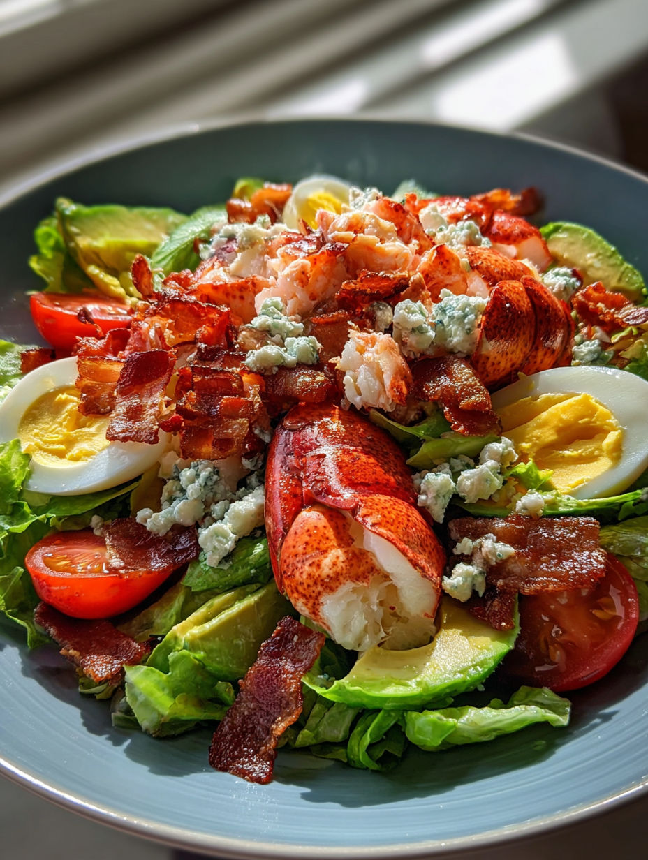 Une assiette de salade Cobb au homard.