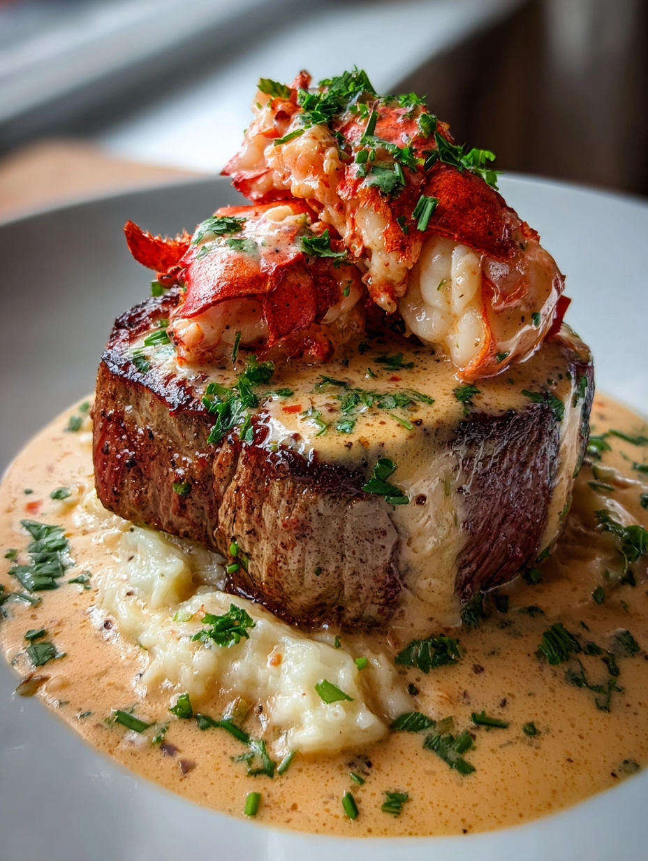 Un plat savoureux de steak et homard.