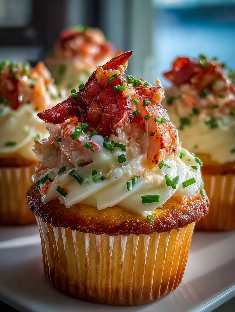 Un cupcake garni de bacon et de langouste.