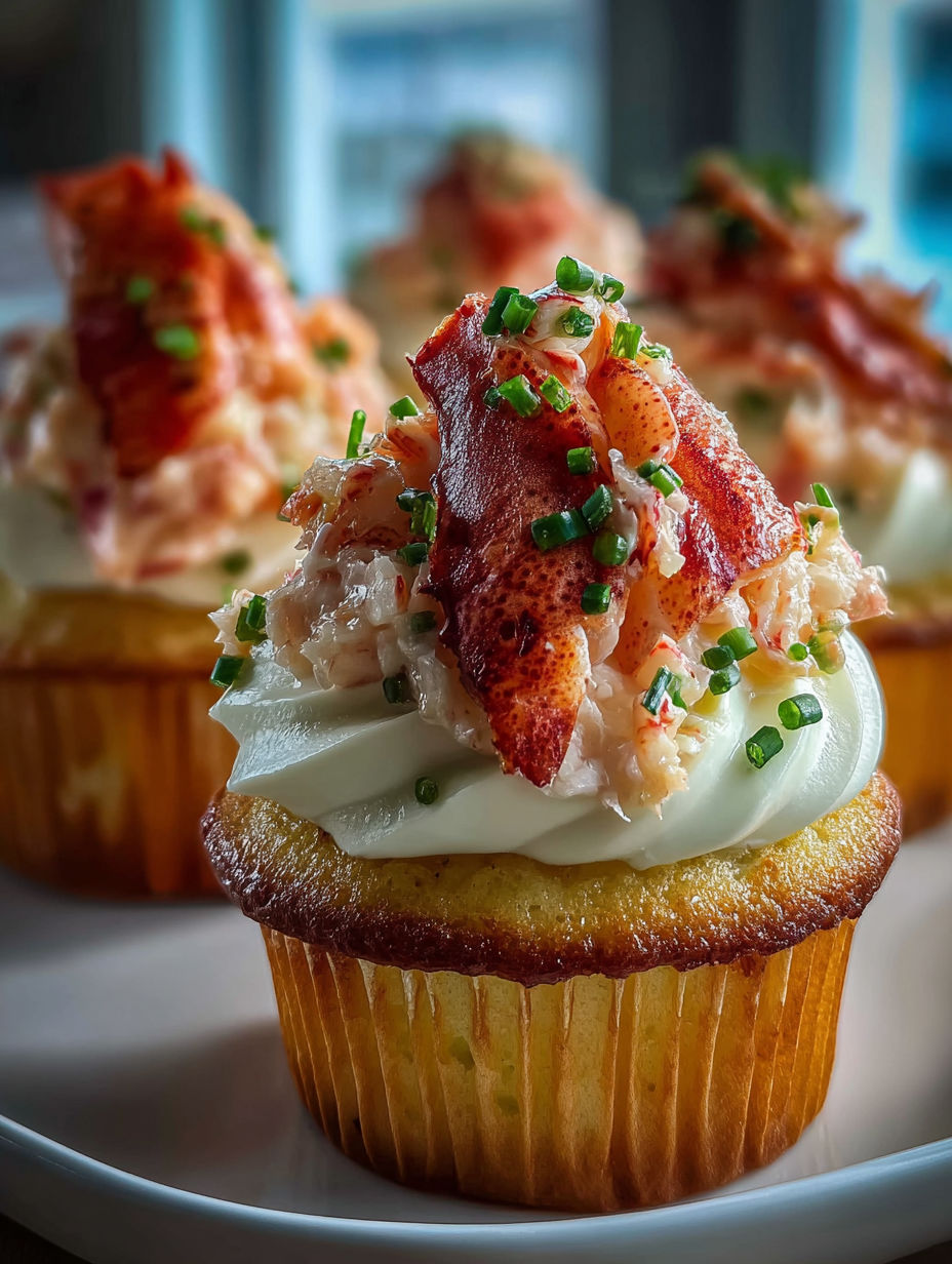 Un cupcake avec de la langouste dessus.