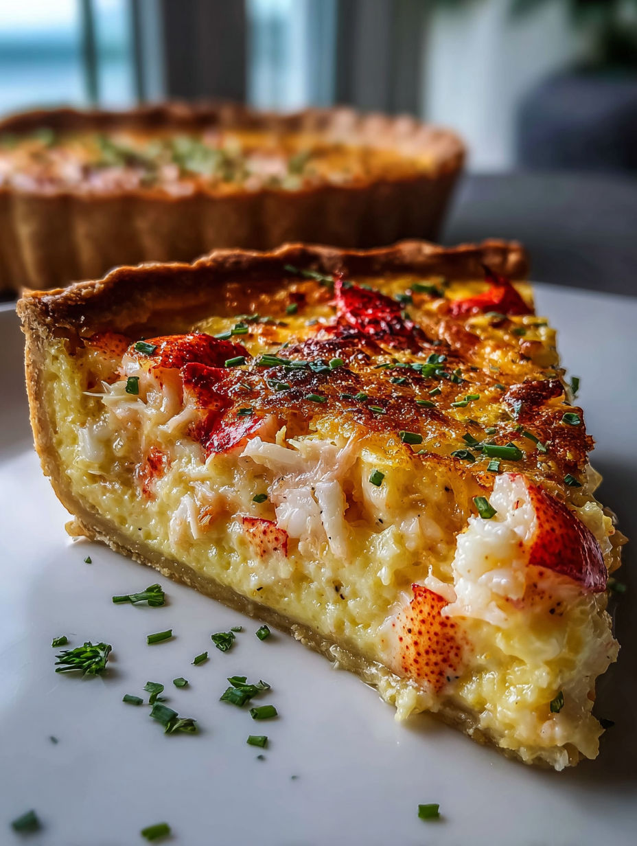 Une part de tarte au homard dans une assiette.
