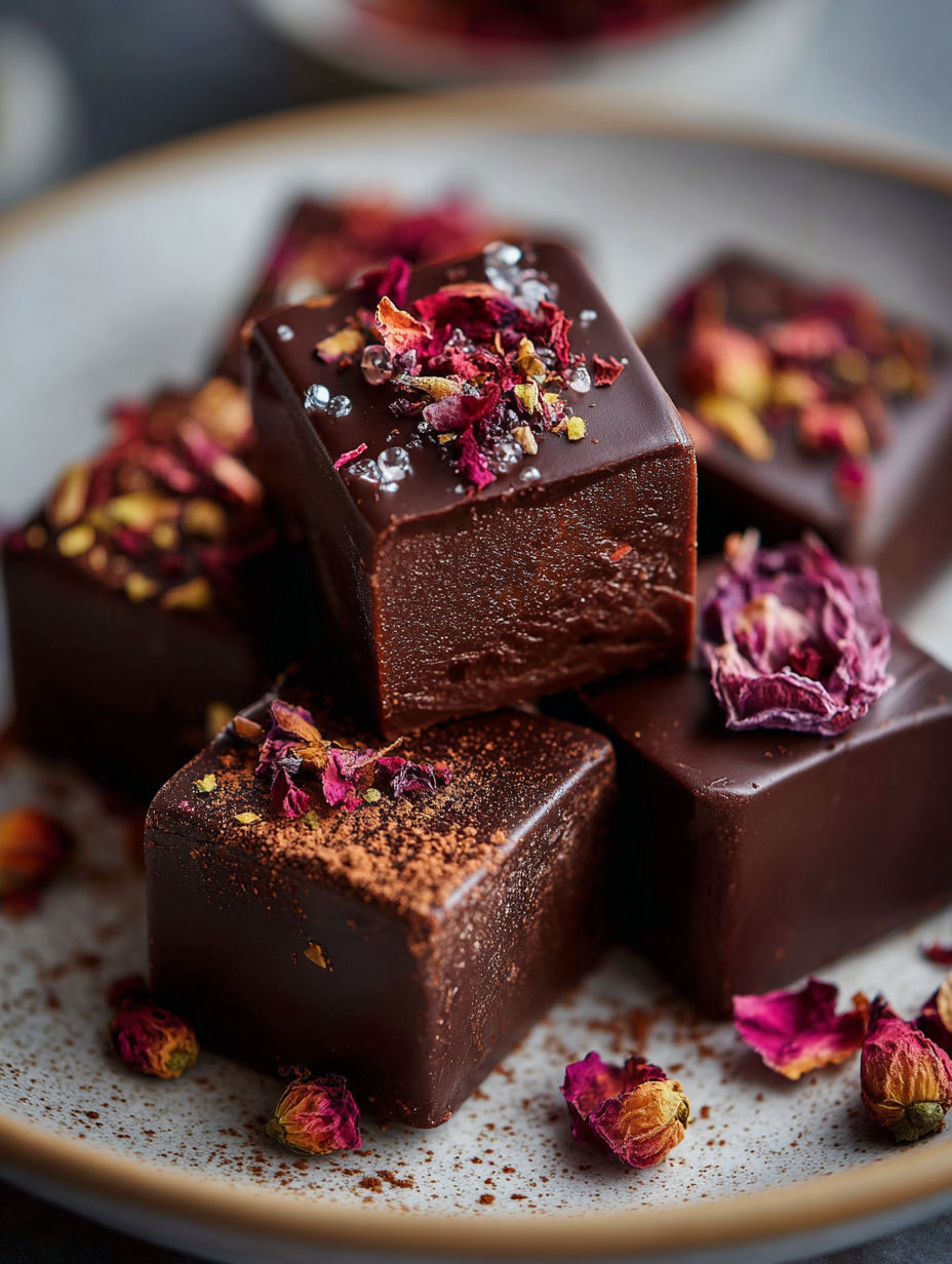 Un dessert gourmand de gâteau au chocolat avec des éclats colorés.