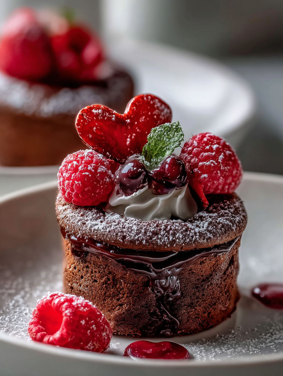 Un plat délicieux avec un dessert au chocolat et des framboises.