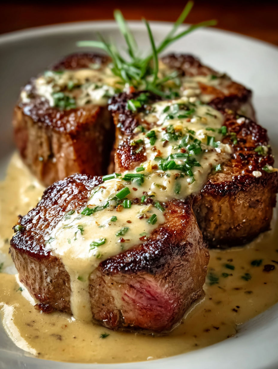 Un plat savoureux de viande avec sauce.