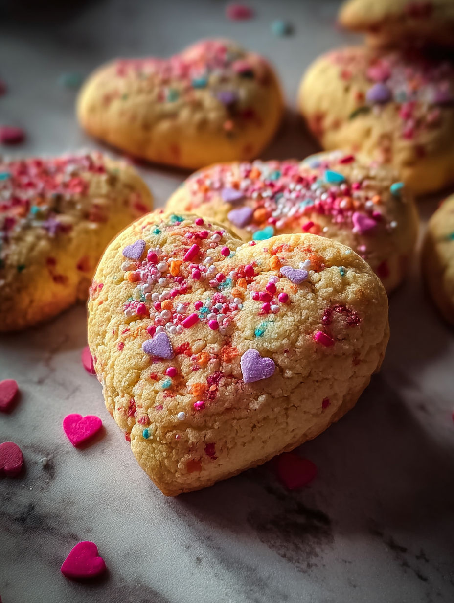 Un cookie au levain en forme de cœur avec des paillettes.