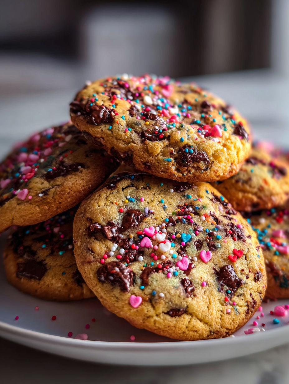 Une pile de biscuits avec des décorations colorées sur une assiette.
