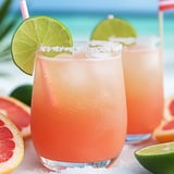 Deux verres de Paloma sans alcool, garnis de pamplemousse et de lime.