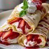 Une assiette avec des fraises et de la chantilly.