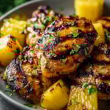 Assiette de poulet grillé et pommes de terre.