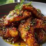Une assiette garnie d'une sauce onctueuse.
