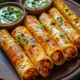 Assiette de taquitos et salsa maison.