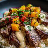 Une assiette de viande et légumes.
