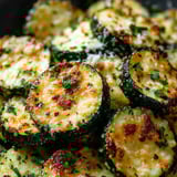 Une assiette de courgettes grillées au fromage et aux herbes.