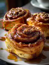 Trois brioches moelleuses café cannelle sur une assiette.