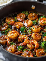 Une poêle de crevettes à l’ail et miel.