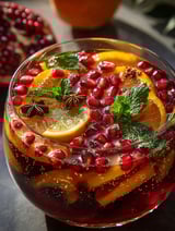 Un verre de fruit avec un morceau de citron.