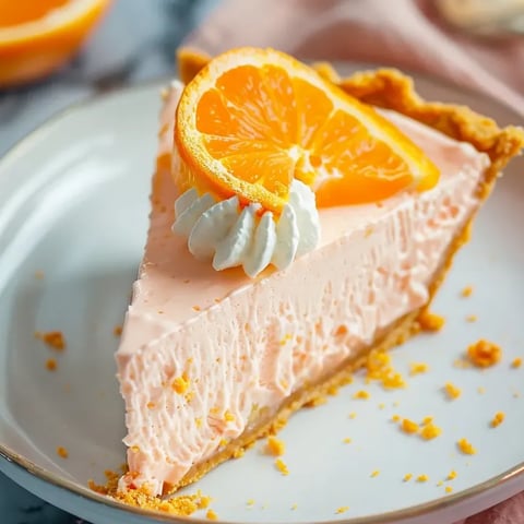 Une part de Tarte Gelée à l'Orange avec une tranche d'orange sur le dessus.