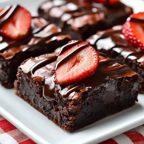 Une assiette de brownies aux fraises enrobées de chocolat.