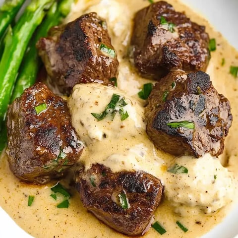 Une assiette de bouchées de steak au beurre d'ail.
