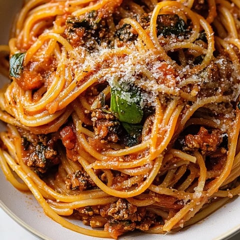 Un bol de spaghetti avec sauce à la viande et fromage.