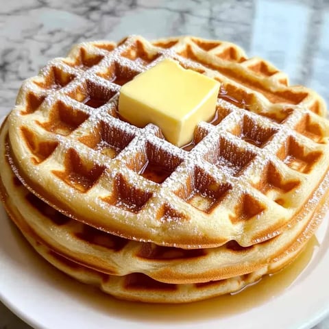 Une assiette de gaufres avec du beurre dessus.