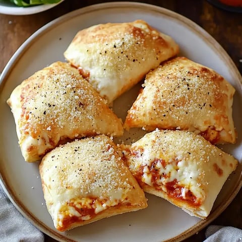 Une assiette de poches pizza au poulet et fromage.