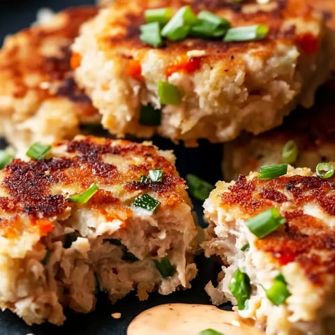 Une assiette de galettes de thon avec de la mayo dessus.