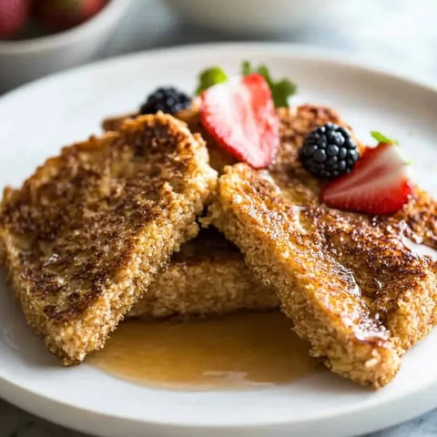 Pain perdu avec fraises et myrtilles.